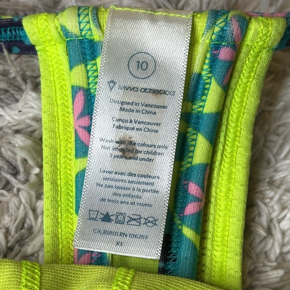 Ivivva by Lululemon 10/12 neon yellow, teal blue  and pink built in bra - Picture 4 of 16